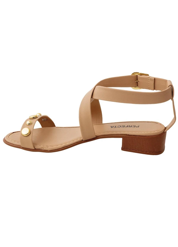 Perfecta - Sandália Bege com Detalhe Dourado 5