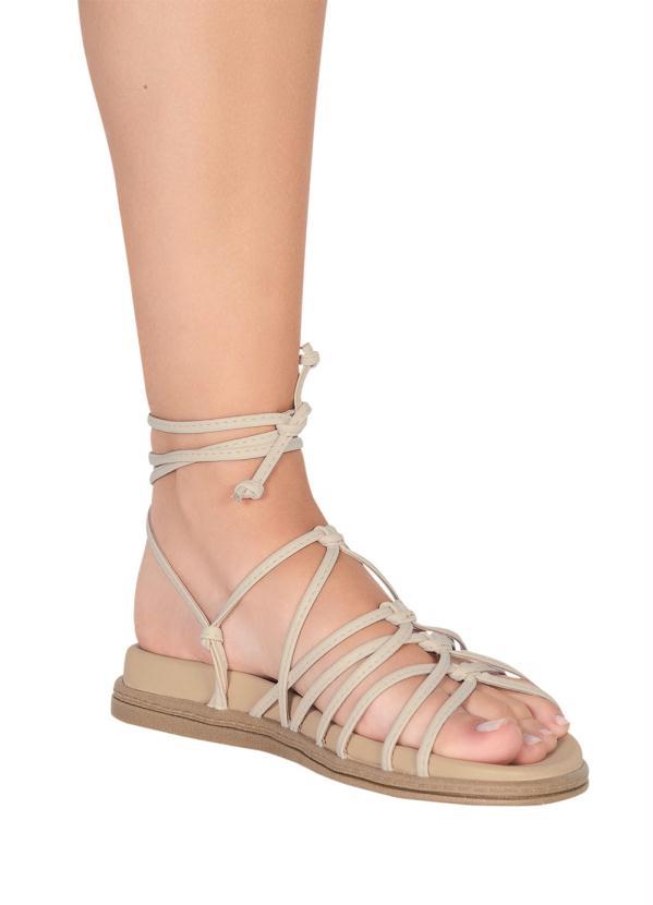 Beira Rio - Sandália Beira Rio Creme com Amarrações 4