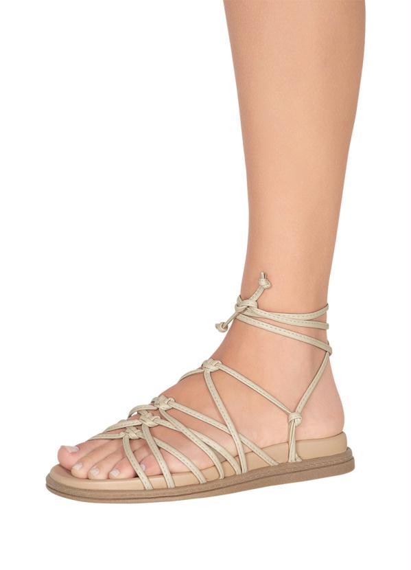 Beira Rio - Sandália Beira Rio Creme com Amarrações 5