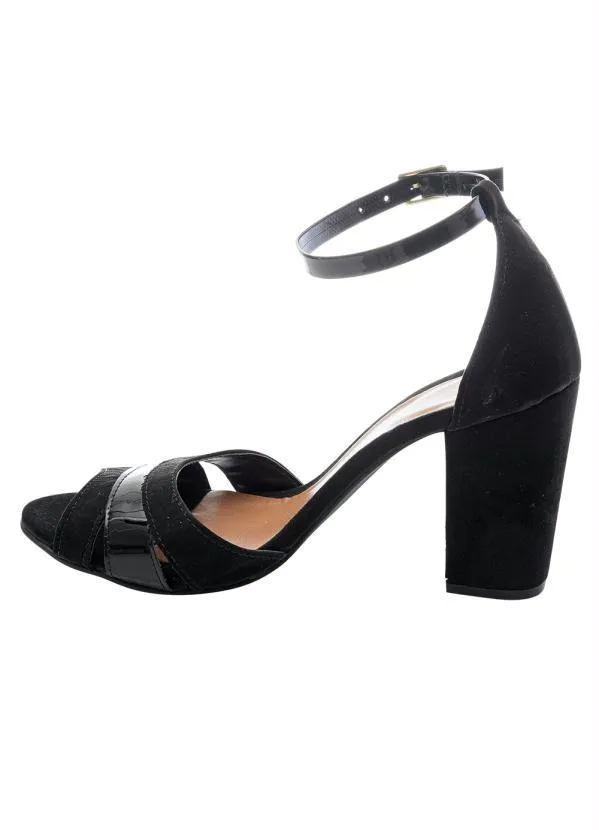 Perfecta - Sandália com Salto Quadrado Preta em Camurça 3