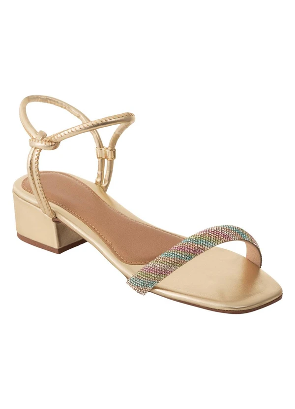Perfecta - Sandália Dourada com Strass Colorido