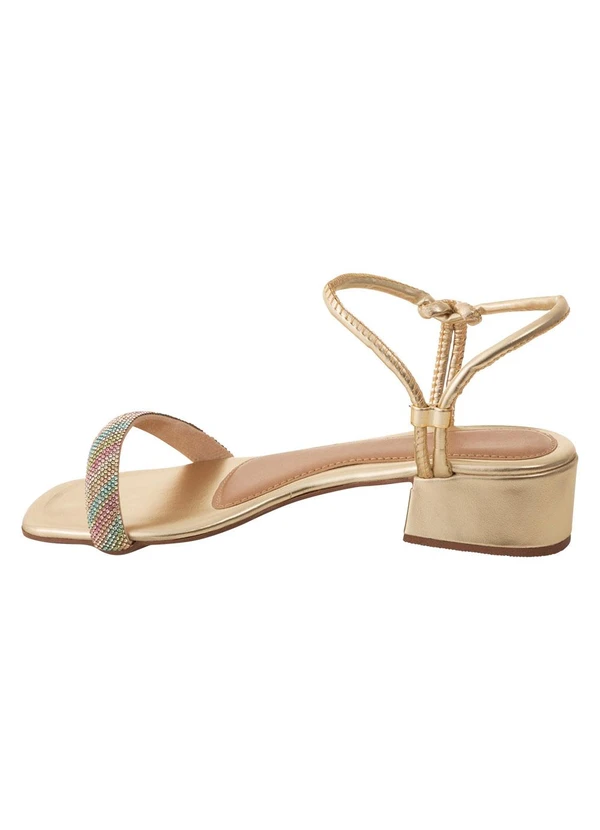 Perfecta - Sandália Dourada com Strass Colorido 3