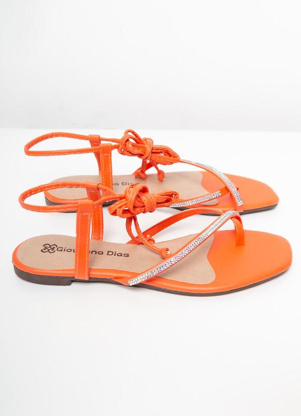 Select - Sandália Feminina de Amarração e Strass Laranja