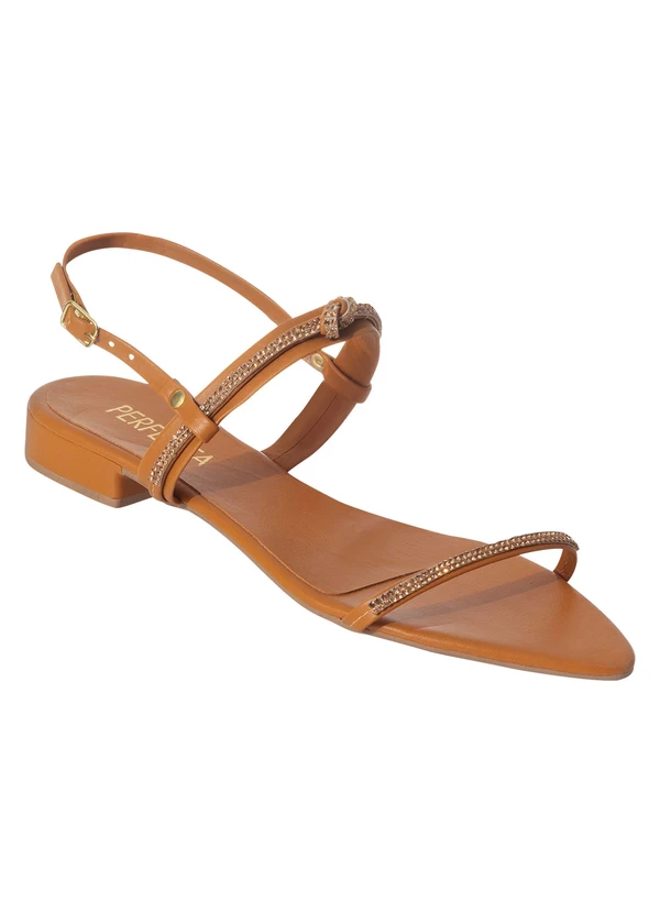 Perfecta - Sandália Modelo Bico Fino Carvalho com Strass