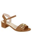 Sandlia Moleca Camel com Adereo Dourado