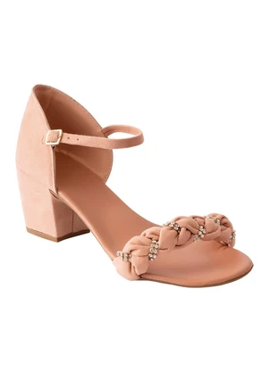 Perfecta - Sandália Nude com Detalhe de Strass - PERFECTA