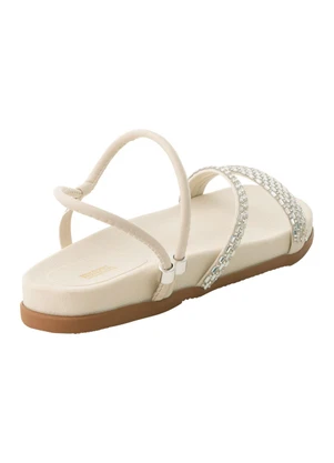 Perfecta - Sandália Off White com Aplicação de Strass - PERFECTA