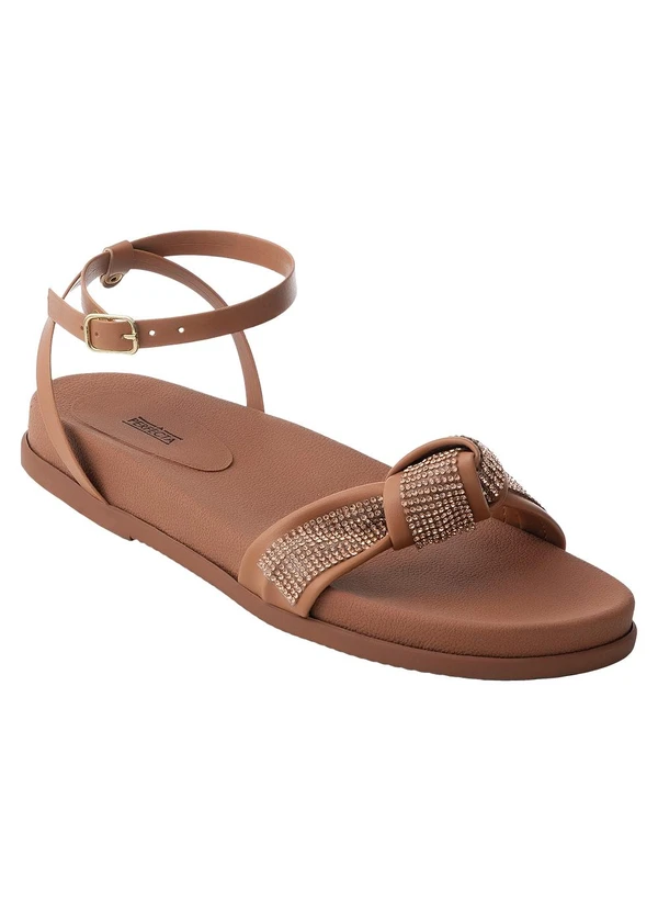 Perfecta - Sandália Papete Caramelo com Strass
