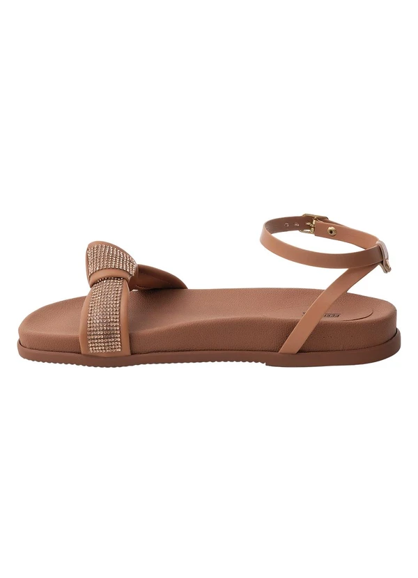 Perfecta - Sandália Papete Caramelo com Strass 3