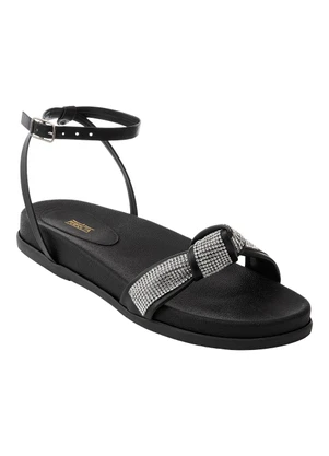 Perfecta - Sandália Papete Preta com Strass - PERFECTA