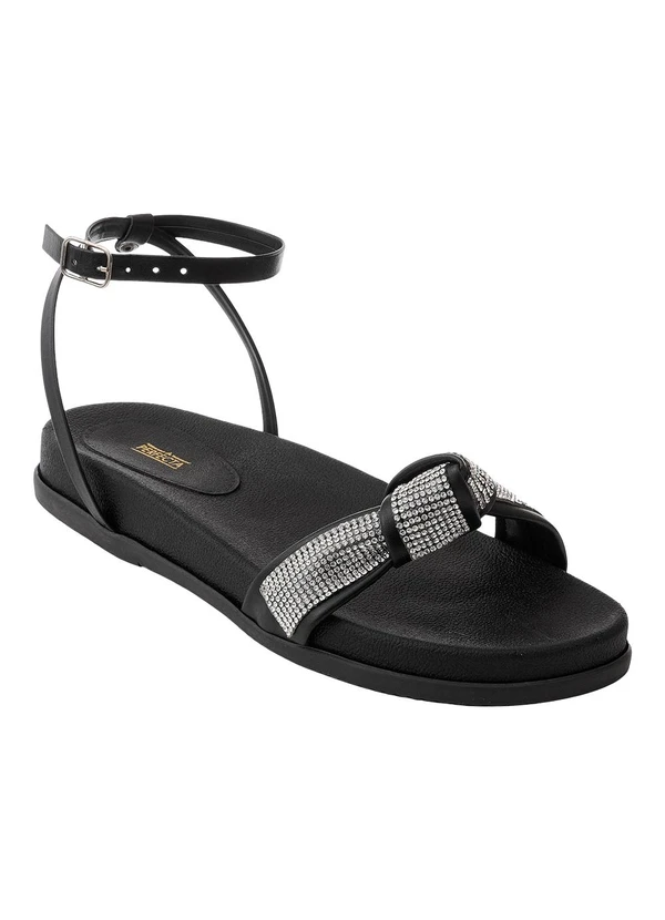 Perfecta - Sandália Papete Preta com Strass