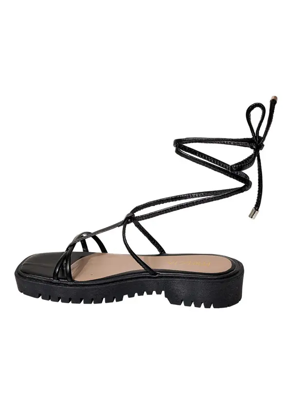 Perfecta - Sandália Preta com Amarração 3