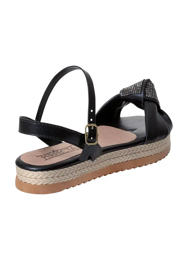 Perfecta - Sandália Preta com Detalhe de Juta 2