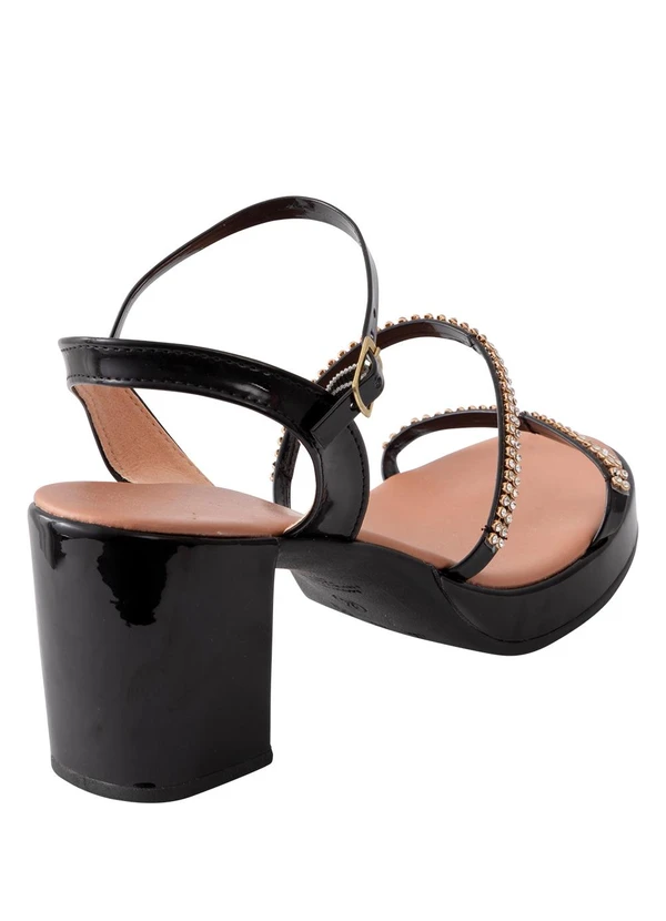 Perfecta - Sandália Preta com Detalhe de Strass 2