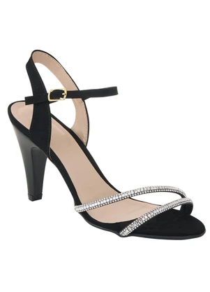 Perfecta - Sandália Preta com Detalhe de Strass - PERFECTA