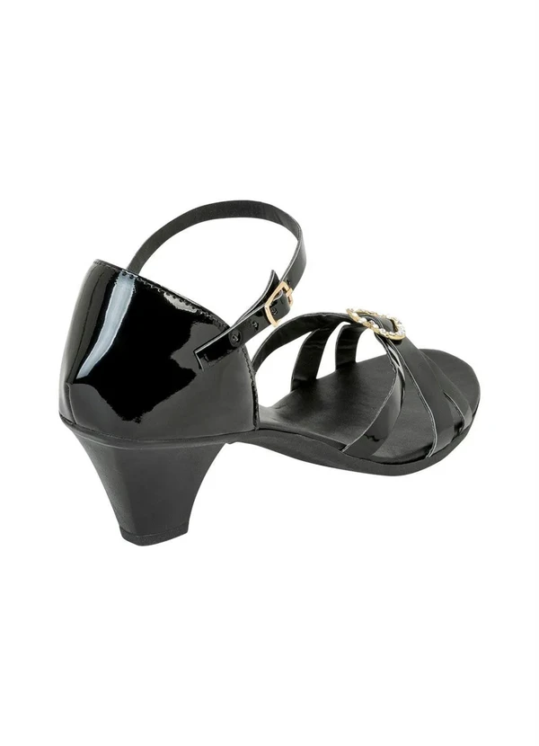 Perfecta - Sandália Preta com Detalhe Dourado e Strass 2