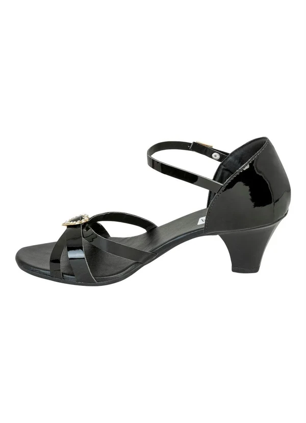 Perfecta - Sandália Preta com Detalhe Dourado e Strass 3