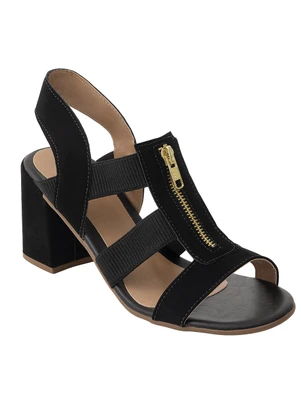 Perfecta - Sandália Preta com Zíper Dourado - PERFECTA