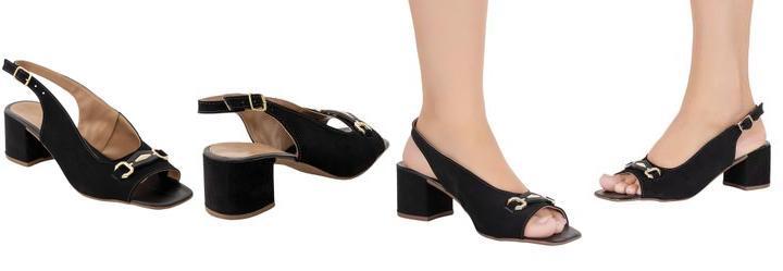 Sand�lia Preta em Camur�a Sint�tica