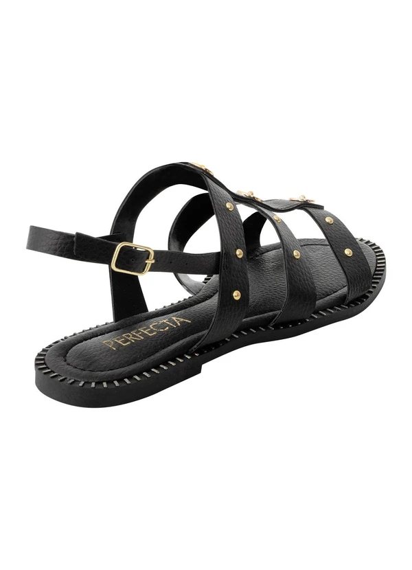 Perfecta - Sandália Rasteira Preta com Tachas e Adereços 3