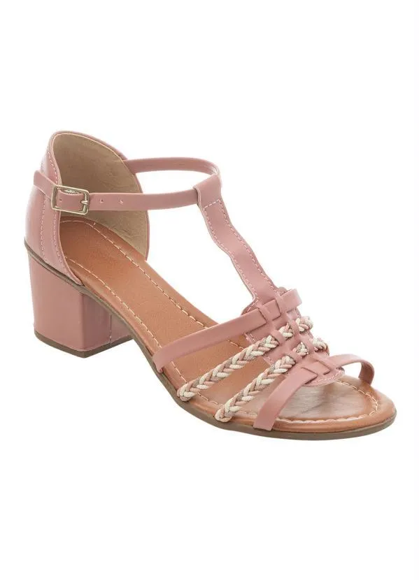 Perfecta - Sandália Rosa com Salto Quadrado