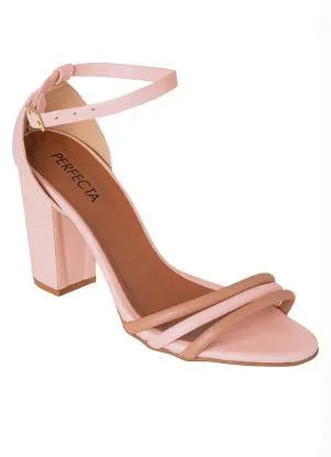 Perfecta - Sandália Rosê Salto Quadrado - PERFECTA