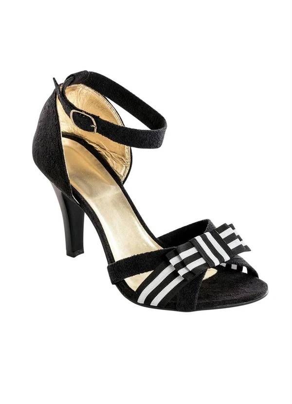 Perfecta - Sandália Salto Fino Preta e Listrada
