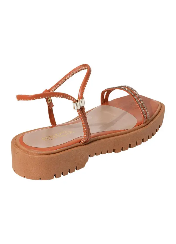 Perfecta - Sandália Terracota com Detalhe de Strass 2