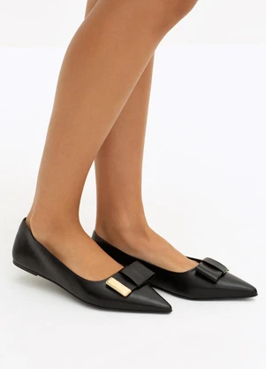 Principessa - Sapatilha de Bico Fino com Detalhe Dourado Preta Milene - PRINCIPESSA