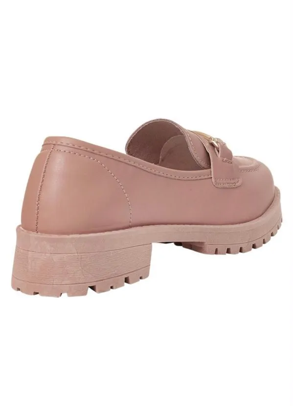 Perfecta - Mocassim Feminino Nude com Adereço Dourado 2