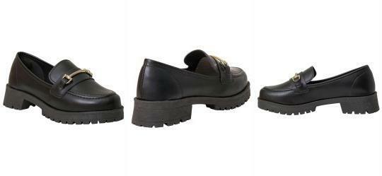 Mocassim Feminino Preto com Adereo Dourado