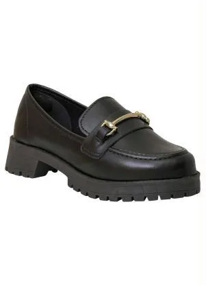 Perfecta - Mocassim Feminino Preto com Adereço Dourado - PERFECTA