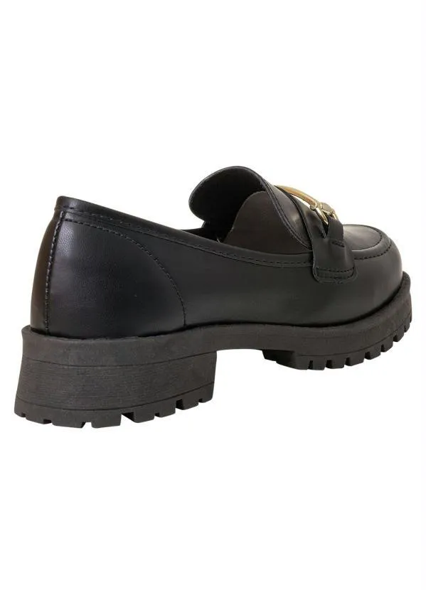 Perfecta - Mocassim Feminino Preto com Adereço Dourado 2