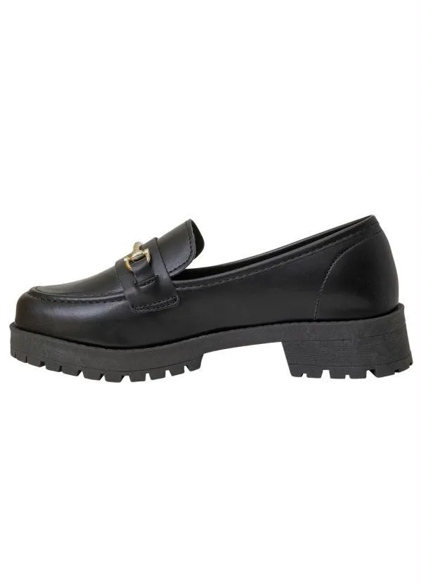 Perfecta - Mocassim Feminino Preto com Adereço Dourado 3