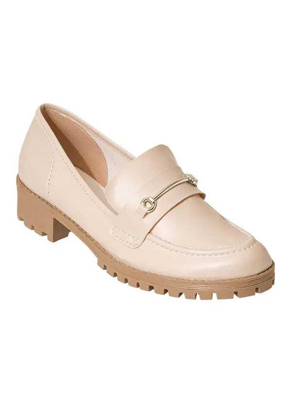 Perfecta - Mocassim Off White com Detalhe Dourado