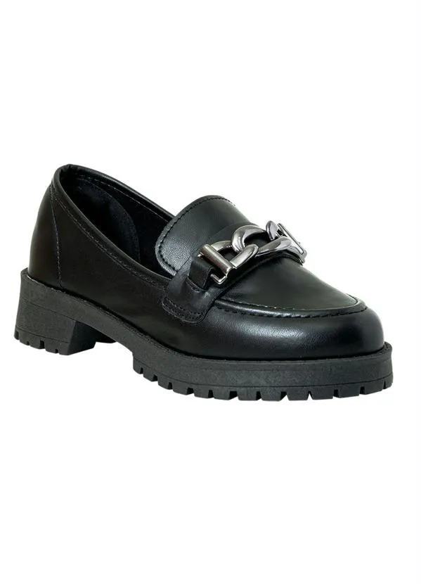 Perfecta - Mocassim Preto com Detalhe de Corrente