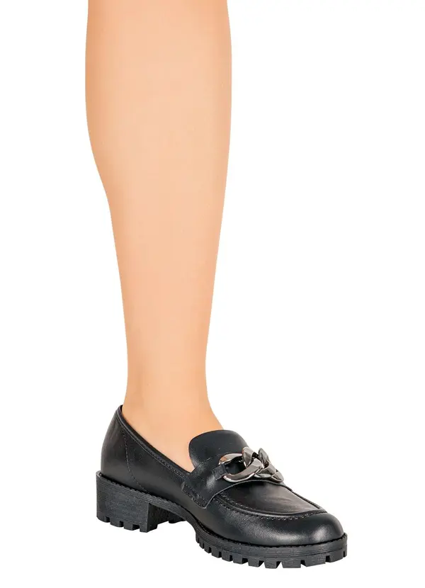 Perfecta - Mocassim Preto com Detalhe de Corrente 4