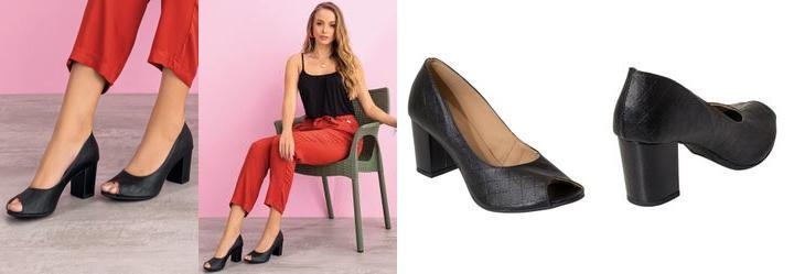 Sapato Peep Toe Preto em Sinttico