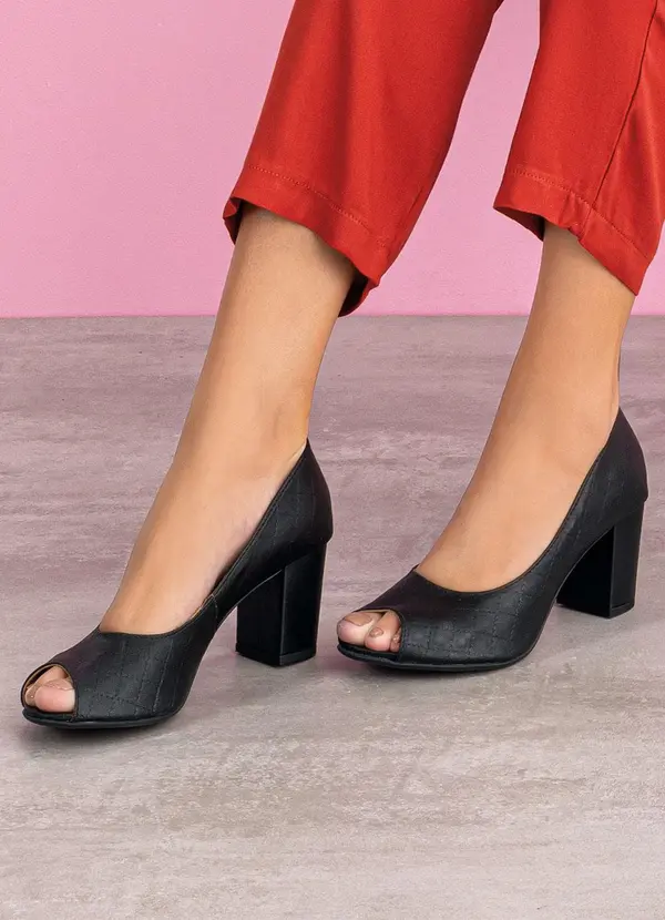 Sapato Feminino Peep Toe Salto Fino Sapato Peep Toe Preto Em