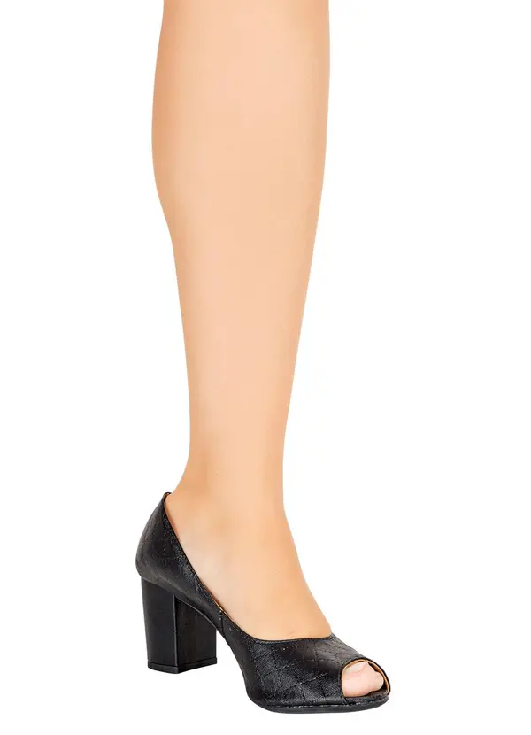 Perfecta - Sapato Peep Toe Preto em Sintético 6