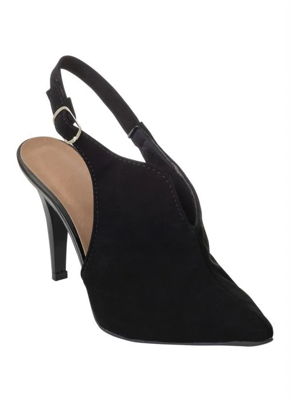 Perfecta - Scarpin Preto com Material em Nobuck