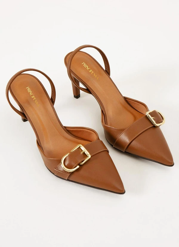 Principessa - Scarpin Slingback Salto Fino Marrom Adelaide