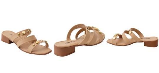 Tamanco Bege com Adere�o Dourado