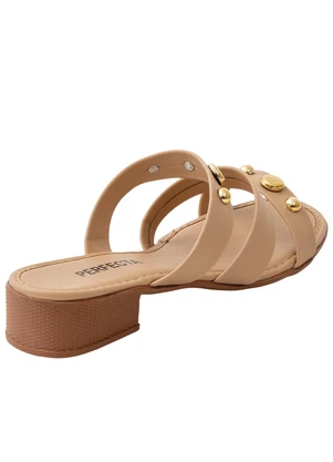Perfecta - Tamanco Bege com Adereço Dourado - PERFECTA