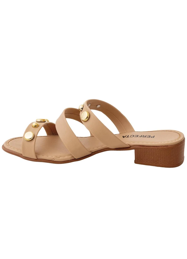 Perfecta - Tamanco Bege com Adereço Dourado 3