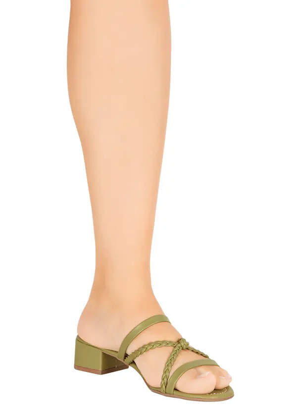 Perfecta - Tamanco Casual Verde com Tiras Trançadas 4