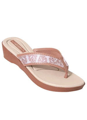 Perfecta - Tamanco Nude com Detalhe em Tecido Estampado - PERFECTA