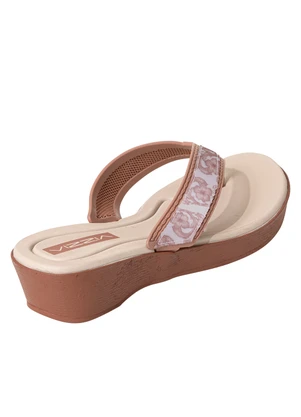 Perfecta - Tamanco Nude com Detalhe em Tecido Estampado - PERFECTA