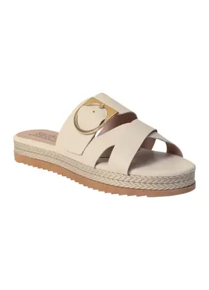 Perfecta - Tamanco Off White com Detalhe de Fivela Dourada - PERFECTA