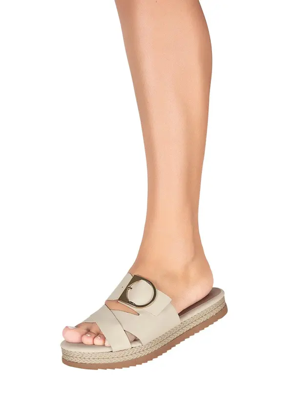 Perfecta - Tamanco Off White com Detalhe de Fivela Dourada 5